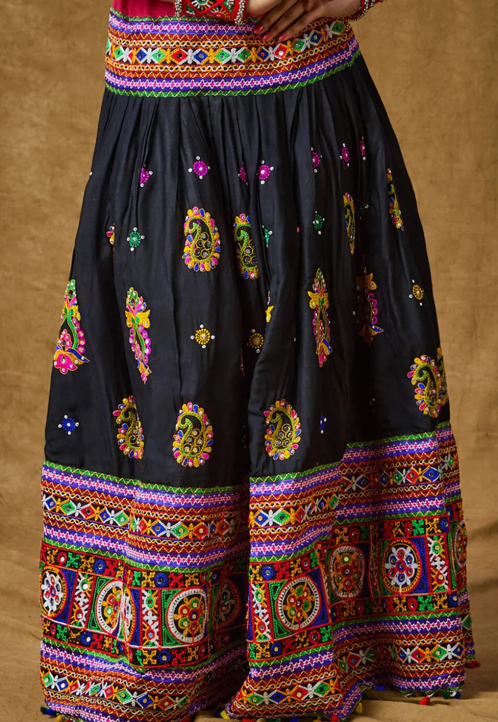 Navratri Special Cotton Rayon Skirt in Navy Blue