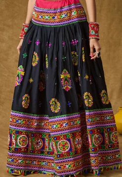 Navratri Special Cotton Rayon Skirt in Navy Blue