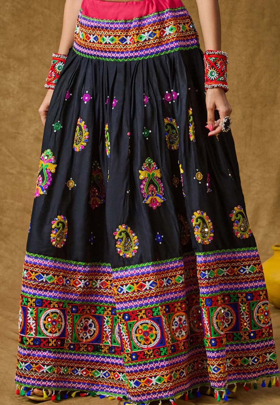 Navratri Special Cotton Rayon Skirt in Navy Blue