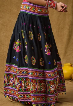 Navratri Special Cotton Rayon Skirt in Navy Blue