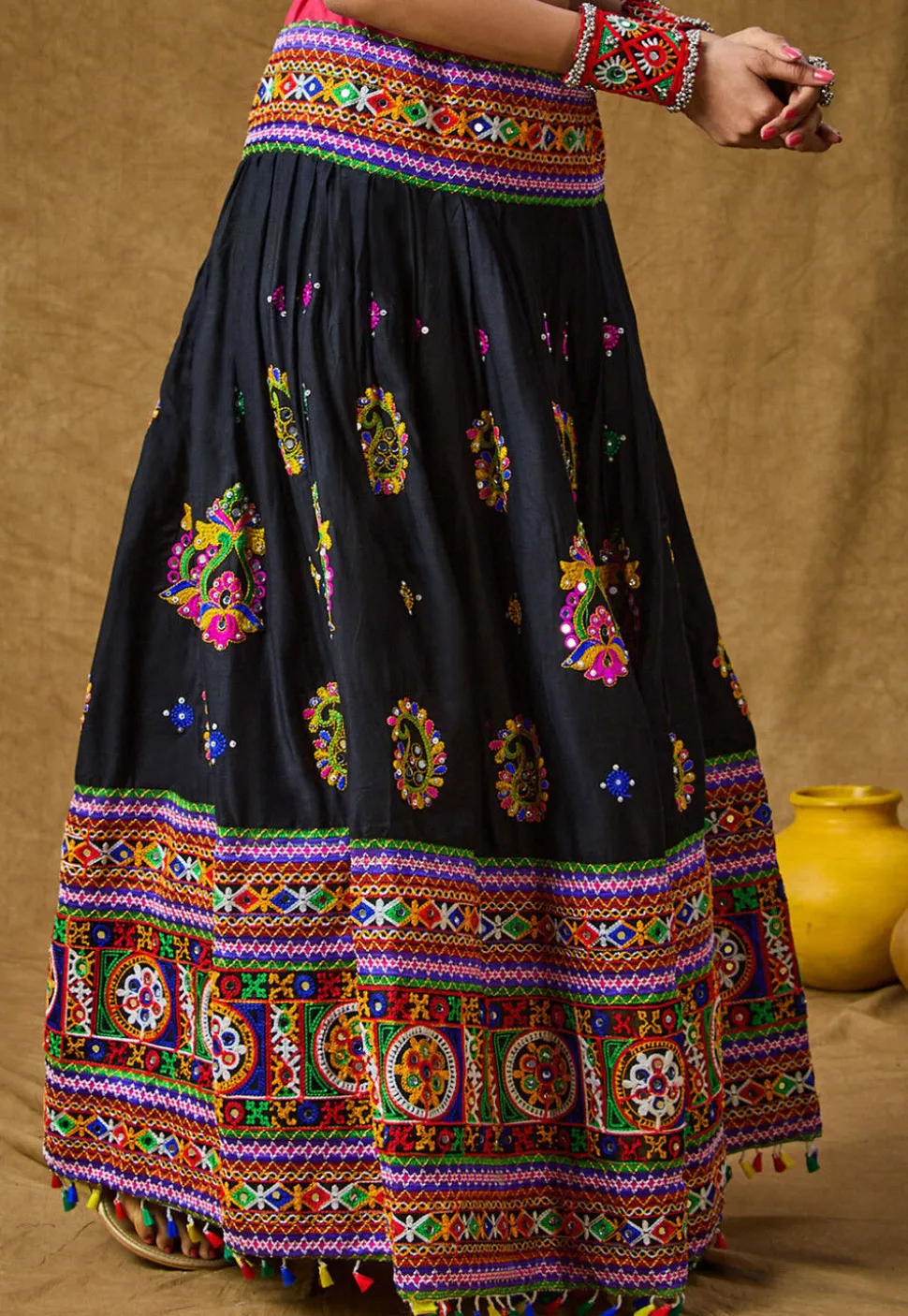 Navratri Special Cotton Rayon Skirt in Navy Blue