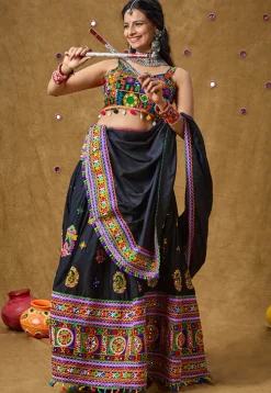 Navratri Special Cotton Rayon Skirt in Navy Blue
