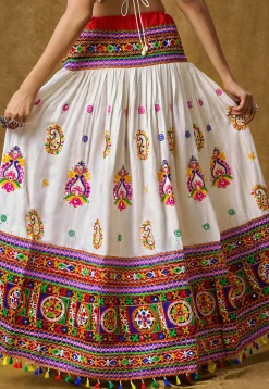 Navratri Special Cotton Rayon Skirt in Off White