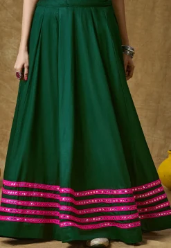 Navratri Special Cotton Rayon Skirt in Dark Green