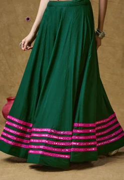 Navratri Special Cotton Rayon Skirt in Dark Green