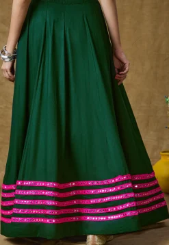 Navratri Special Cotton Rayon Skirt in Dark Green