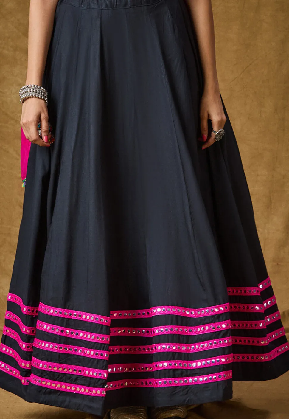 Navratri Special Cotton Rayon Skirt in Black