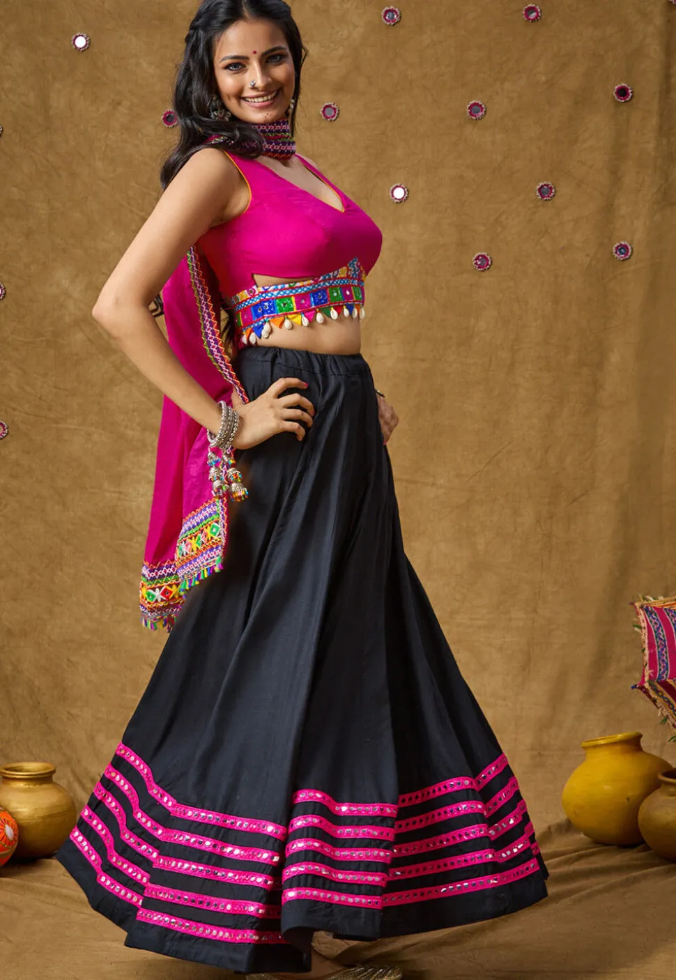 Navratri Special Cotton Rayon Skirt in Black