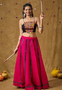 Navratri Special Cotton Rayon Skirt in Pink