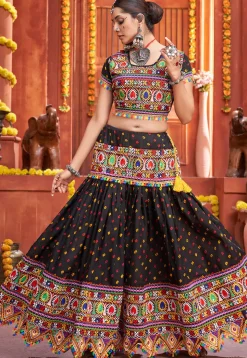 Navratri Special Cotton Silk Lehenga in Black