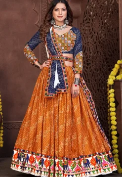Navratri Special Cotton silk Lehenga in Mustard