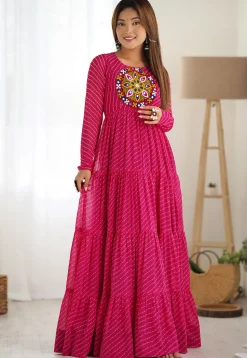 Navratri Special Georgette Gown in Pink