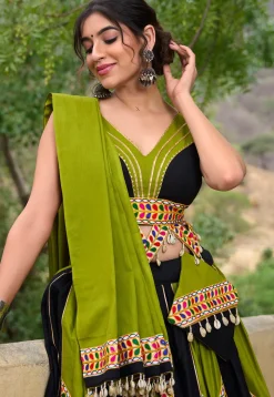 Navratri Special Pure Cotton Lehenga in Black and Light Green