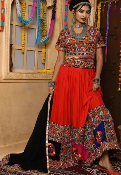 Navratri Special Rayon Embroidered Lehenga in Red