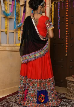 Navratri Special Rayon Embroidered Lehenga in Red