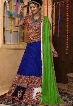 Navratri Special Rayon Embroidered Lehenga in Royal Blue