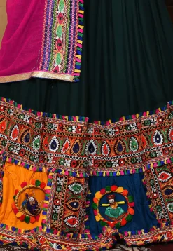 Navratri Special Rayon Embroidered Lehenga in Dark Green