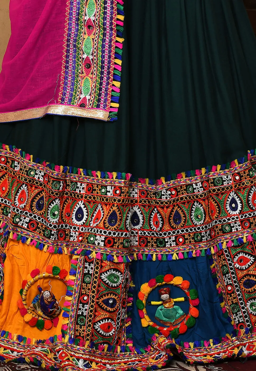 Navratri Special Rayon Embroidered Lehenga in Dark Green