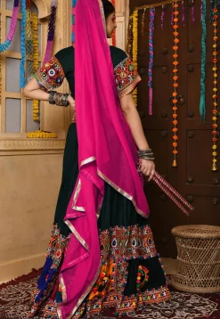 Navratri Special Rayon Embroidered Lehenga in Dark Green