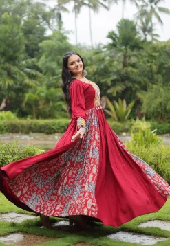 Navratri Special Rayon Gown in Maroon