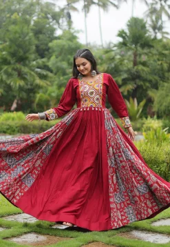 Navratri Special Rayon Gown in Maroon
