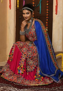 Navratri Special Rayon Lehenga in Multicolor and Fuchsia