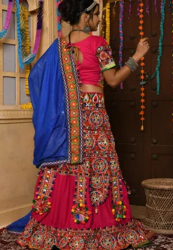 Navratri Special Rayon Lehenga in Multicolor and Fuchsia