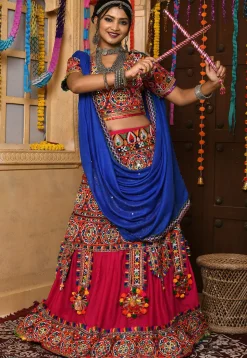 Navratri Special Rayon Lehenga in Multicolor and Fuchsia