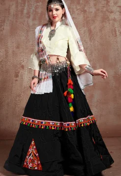 Navratri Special Taffeta Silk Lehenga in Black