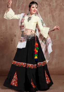Navratri Special Taffeta Silk Lehenga in Black