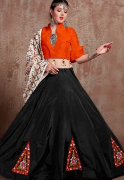 Navratri Special Taffeta Silk Lehenga in Black