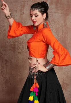 Navratri Special Taffeta Silk Lehenga in Black