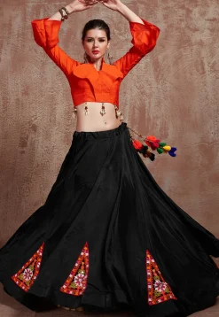 Navratri Special Taffeta Silk Lehenga in Black