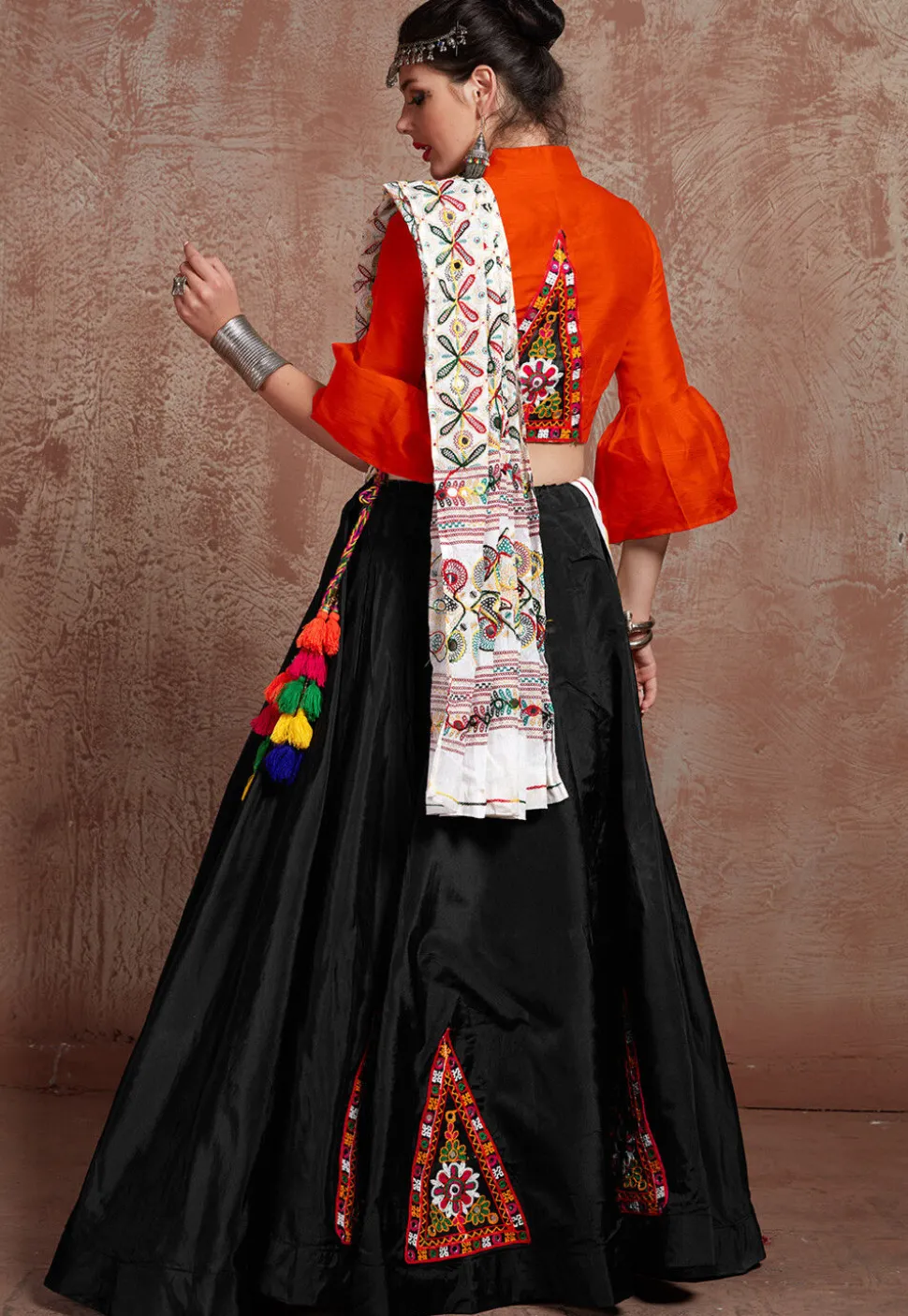 Navratri Special Taffeta Silk Lehenga in Black