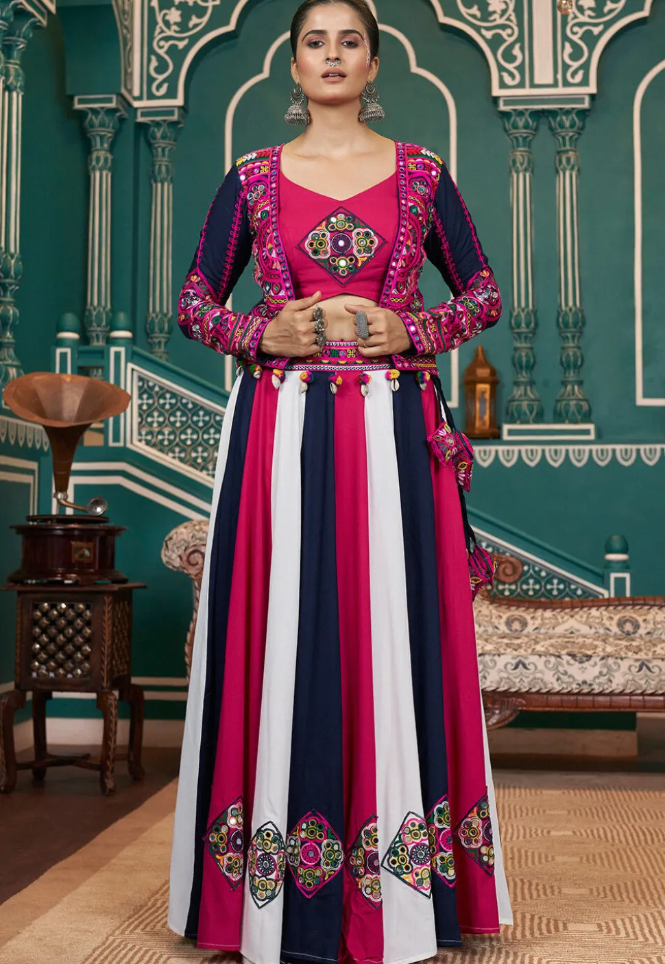 Navratri Special Viscose Rayon Lehenga in Multicolor