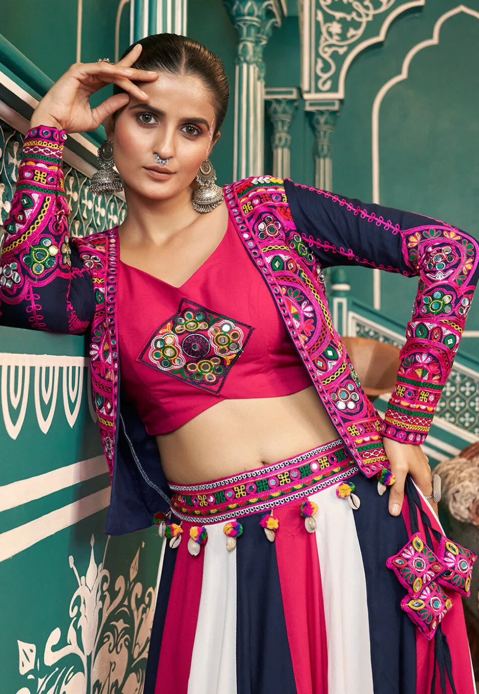 Navratri Special Viscose Rayon Lehenga in Multicolor