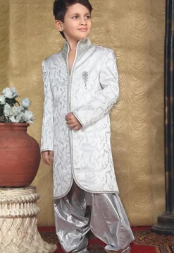 Off White Jacquard Readymade Indo Western Suit