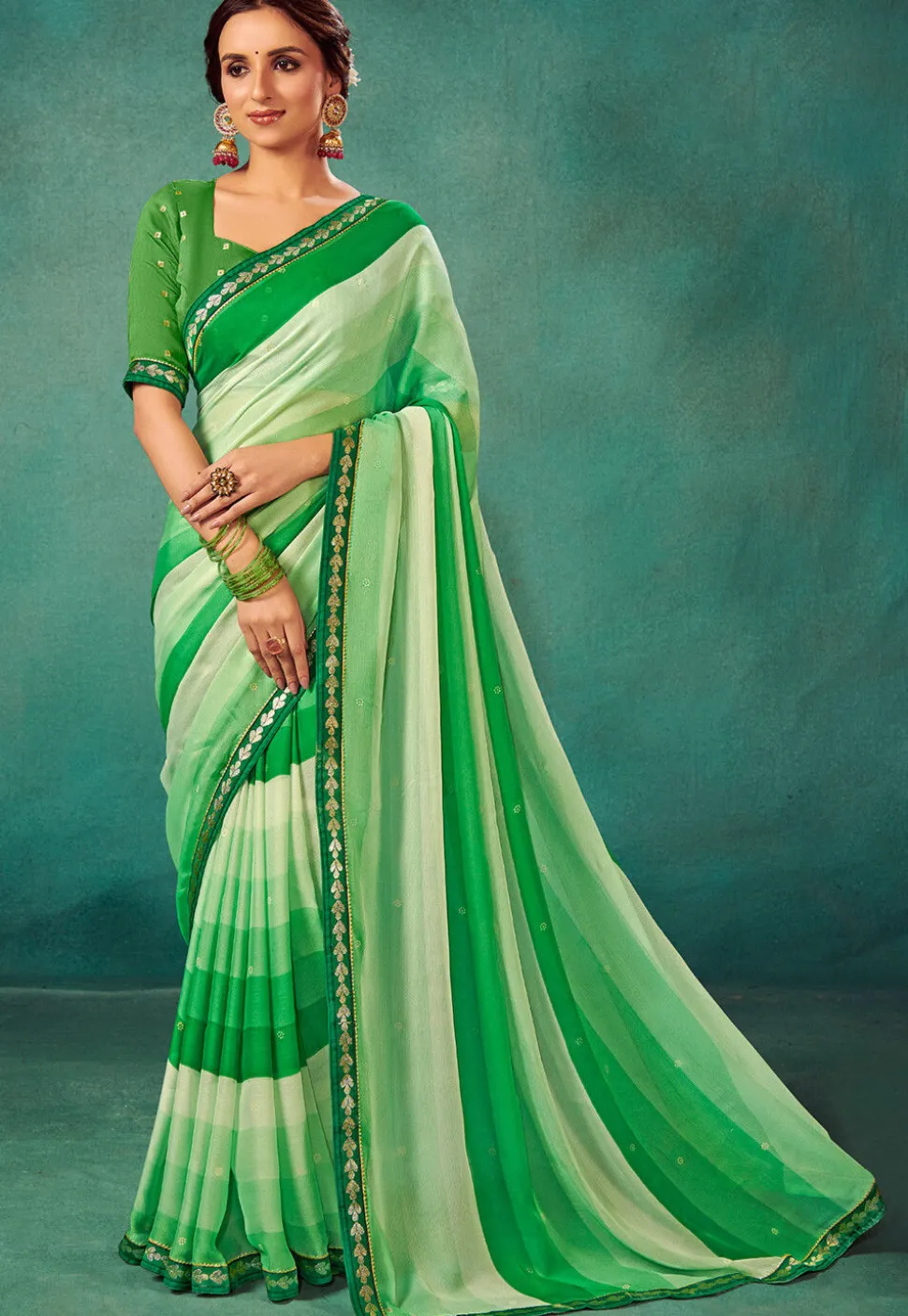 Ombre Chiffon Saree in Green