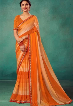 Ombre Chiffon Saree in Orange