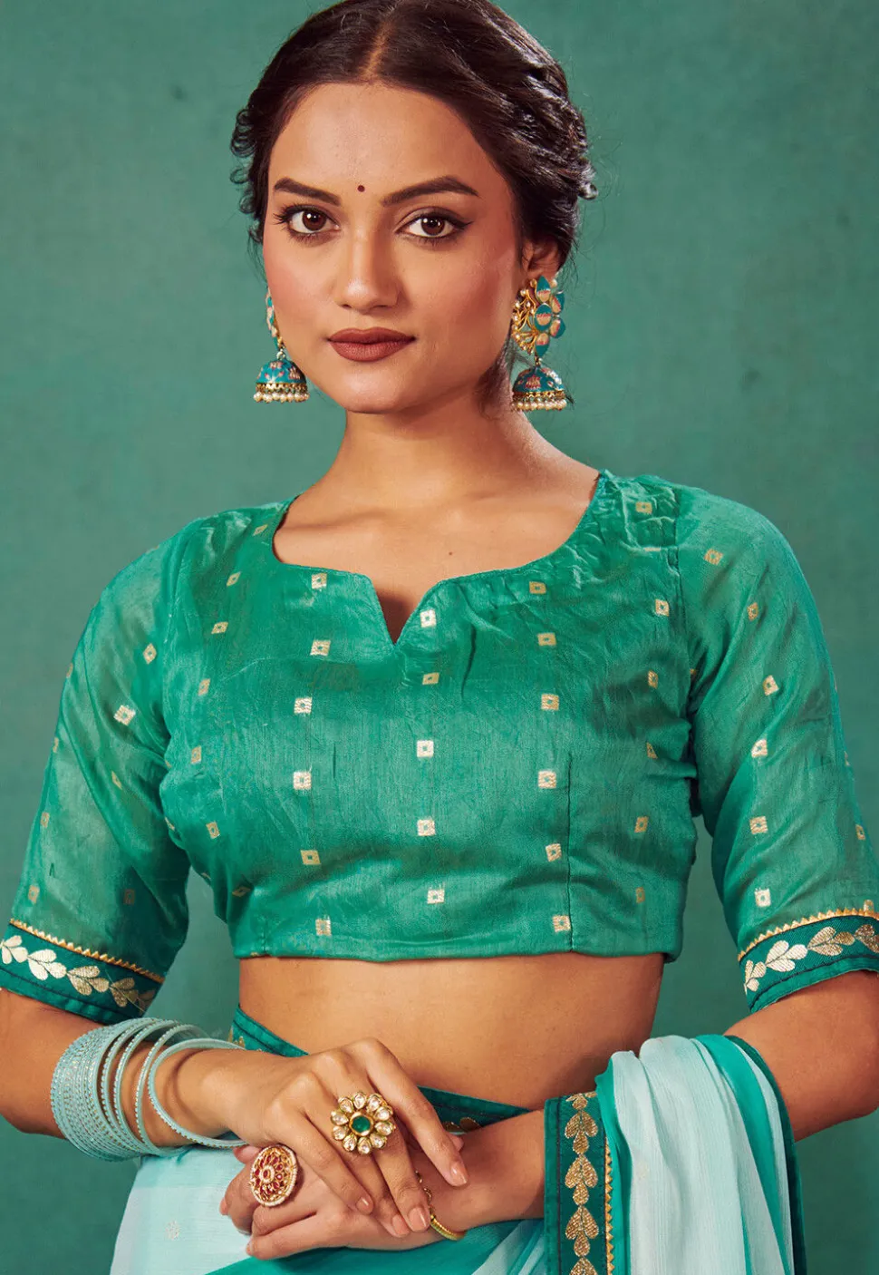 Ombre Chiffon Saree in Sea Green