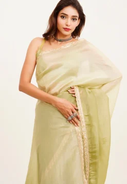 Ombre Chiffon Scalloped Saree in Light Green