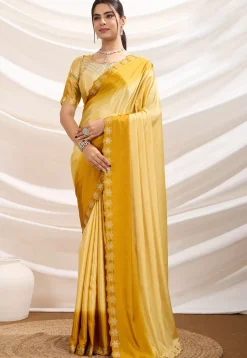 Ombre Crepe Scalloped Saree in Yellow