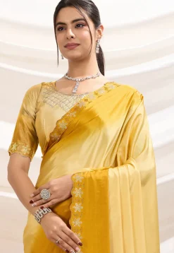 Ombre Crepe Scalloped Saree in Yellow
