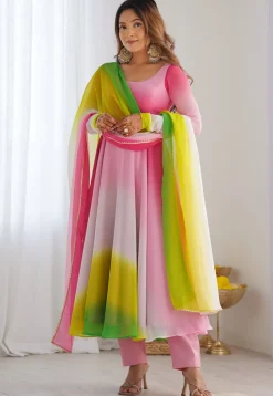 Ombre Georgette A Line Suit in Multicolor