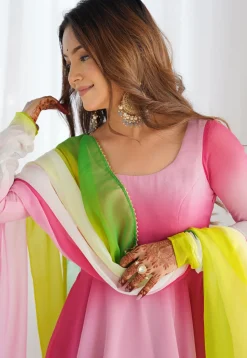 Ombre Georgette A Line Suit in Multicolor