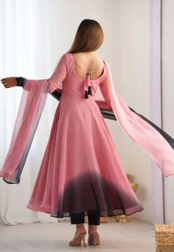 Ombre Georgette A Line Suit in Shaded Pink and Black
