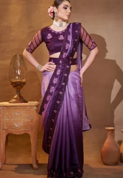 Ombre Organza Saree in Purple