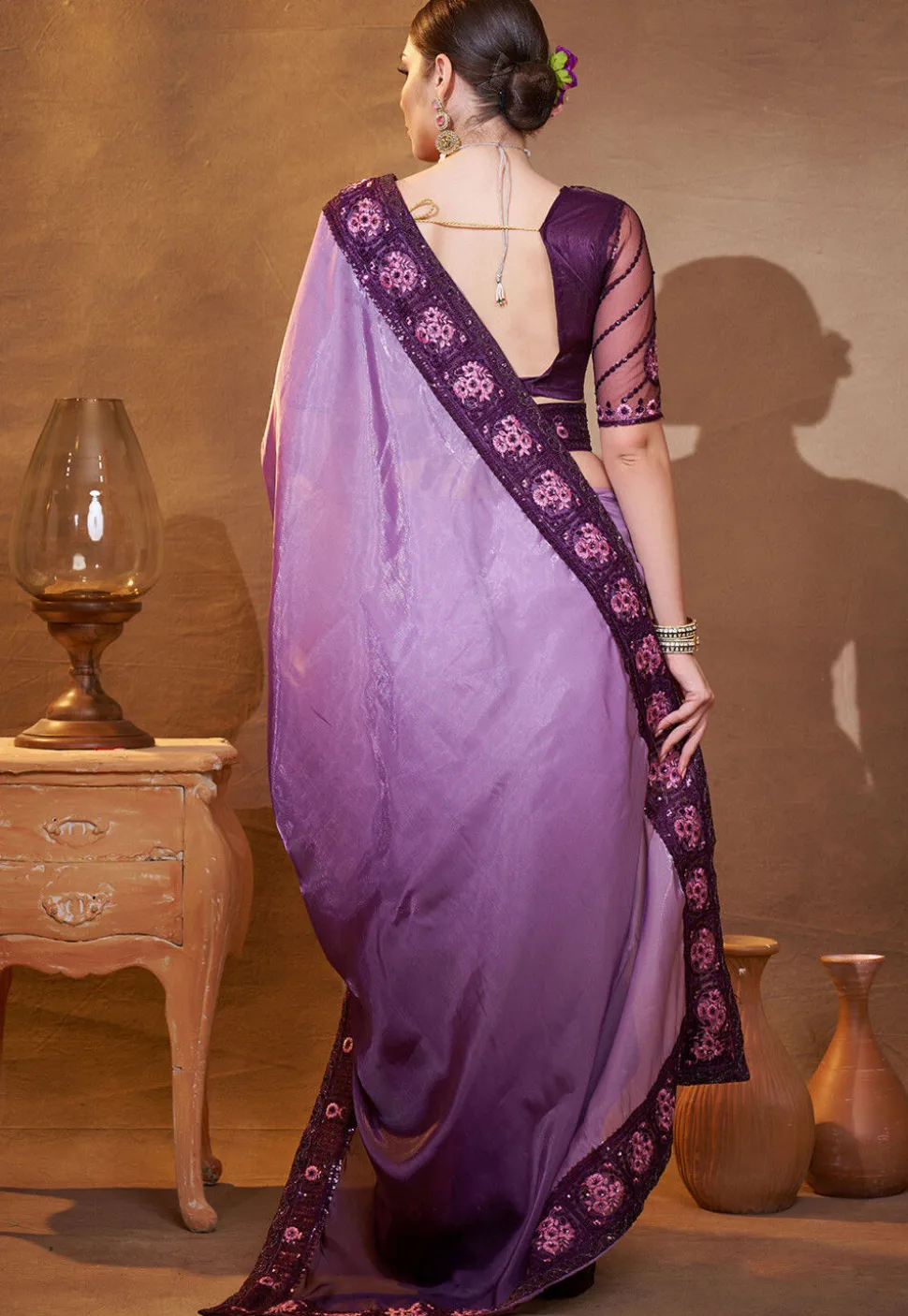Ombre Organza Saree in Purple