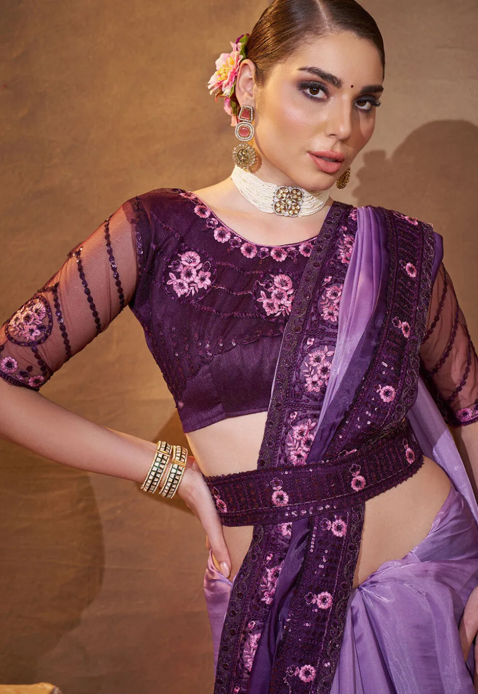 Ombre Organza Saree in Purple