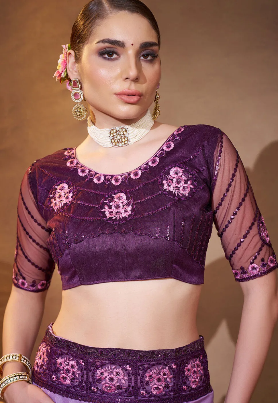 Ombre Organza Saree in Purple